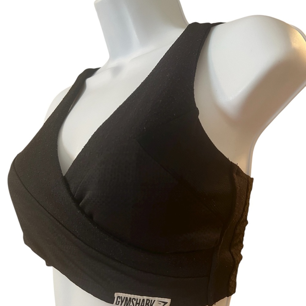 Gymshark Black Sports Bra With Cross Wrapping Over Breast Size XXS, Back Tie.